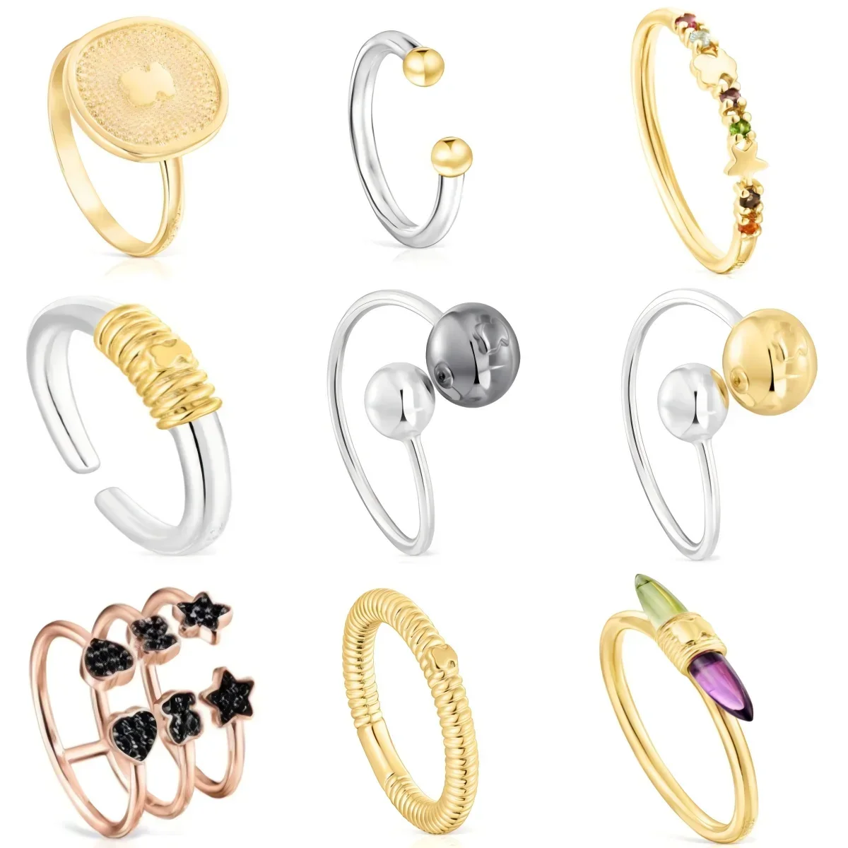 

Hot New Silver Free Shipping Spanish Bear Jewelry Sweet Doll Ring Gold Hollow Badge