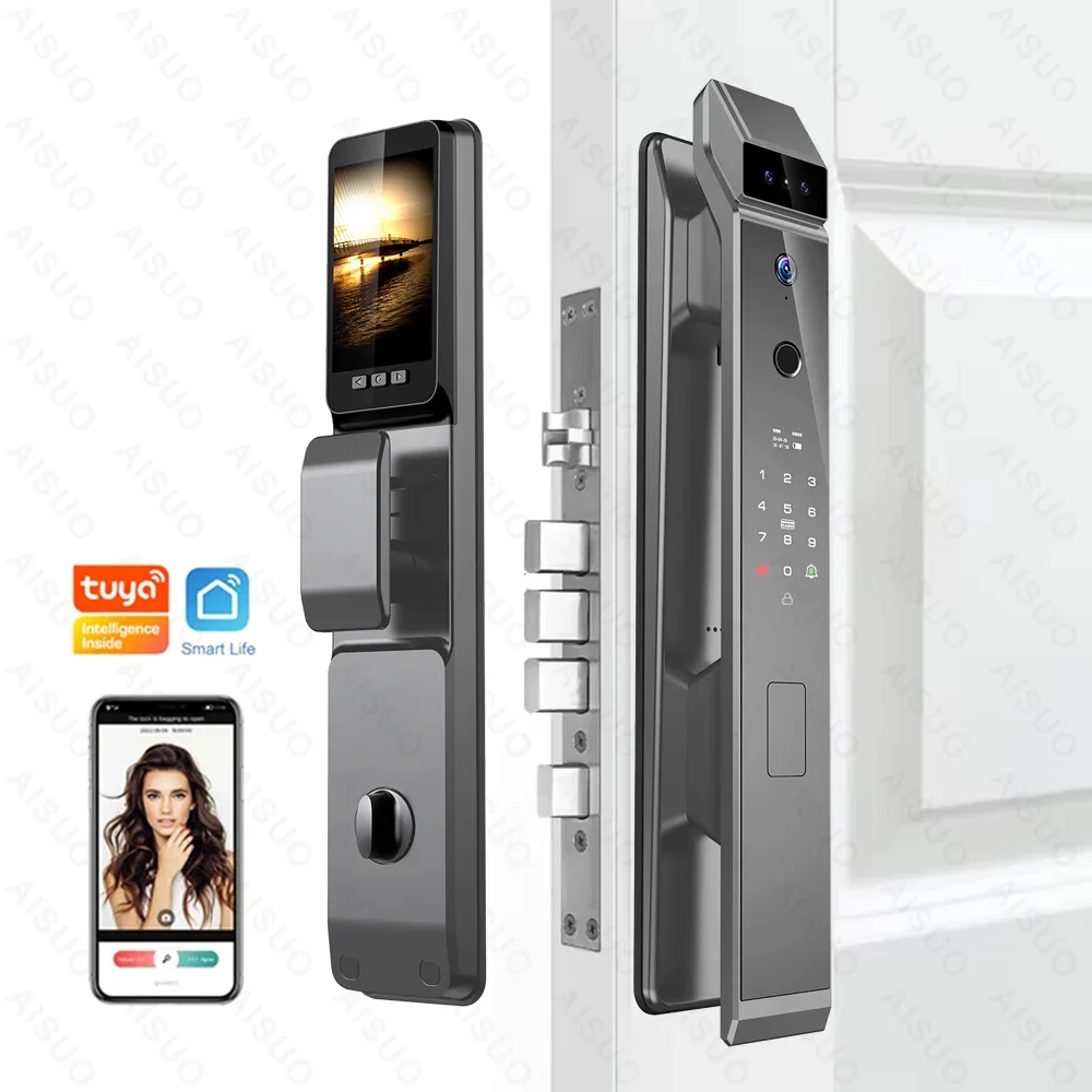 AISUO Fully Automatic WIFI TUYA Digital Fingerprint Tuya Smart Door Lock Face Recognition Lock Cerradura Inteligente Smart Lock