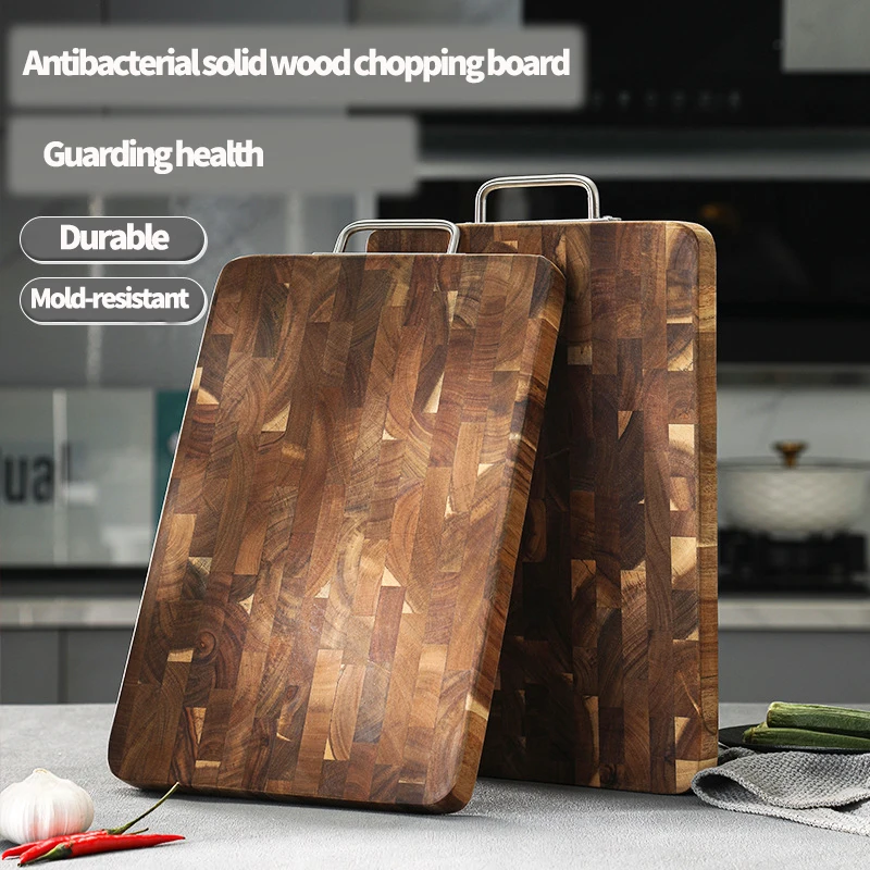 

Thick End Grain Acacia Wood Cutting Board, Double Handle Heavy Duty Butcher Block, Mold Resistant Chopping Board for Kitchen
