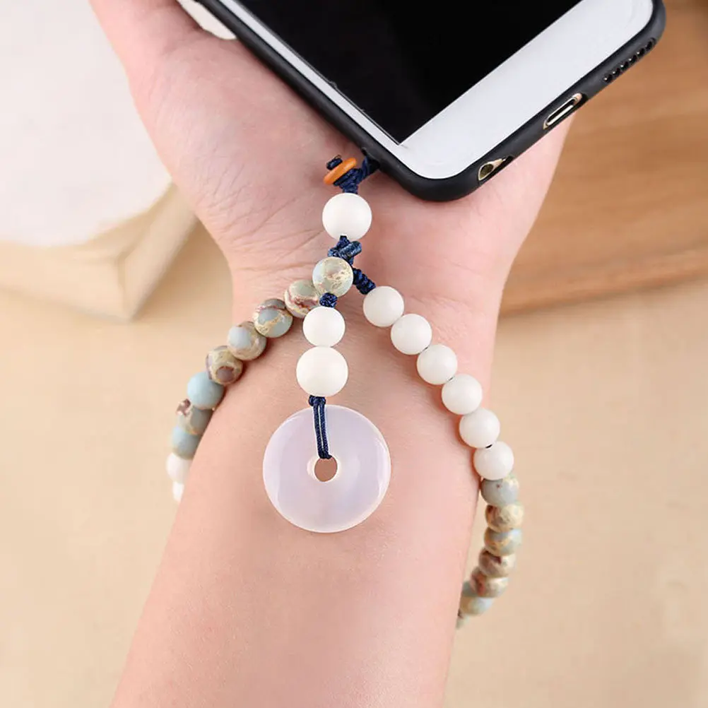 1Pcs Chinese Chalcedony Charm Strap Phone Chain Wrist Lanyard for Smartphone Camera Tablet Key Ring Hand Chain Gift Chinese