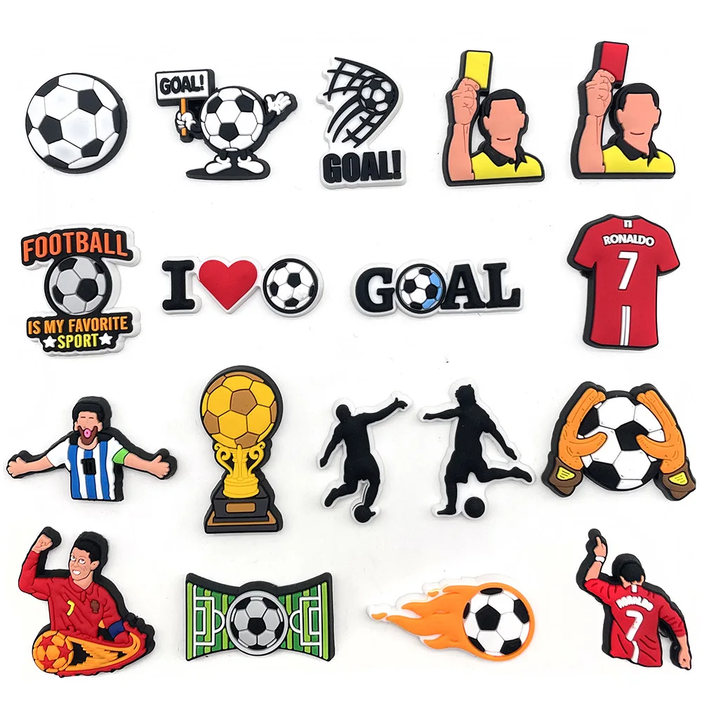 18Pcs set Football Match Series Shoe Charms for Clogs Bubble Slides Sandals DIY PVC Shoe Decorations Accessories Football Trophy