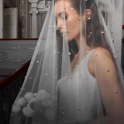 Elegant One Layer Pearl Wedding Veil Cover face veil Custom Length 1m/2m/3m/4m/5m Personalized Handmade Wedding Party Veil