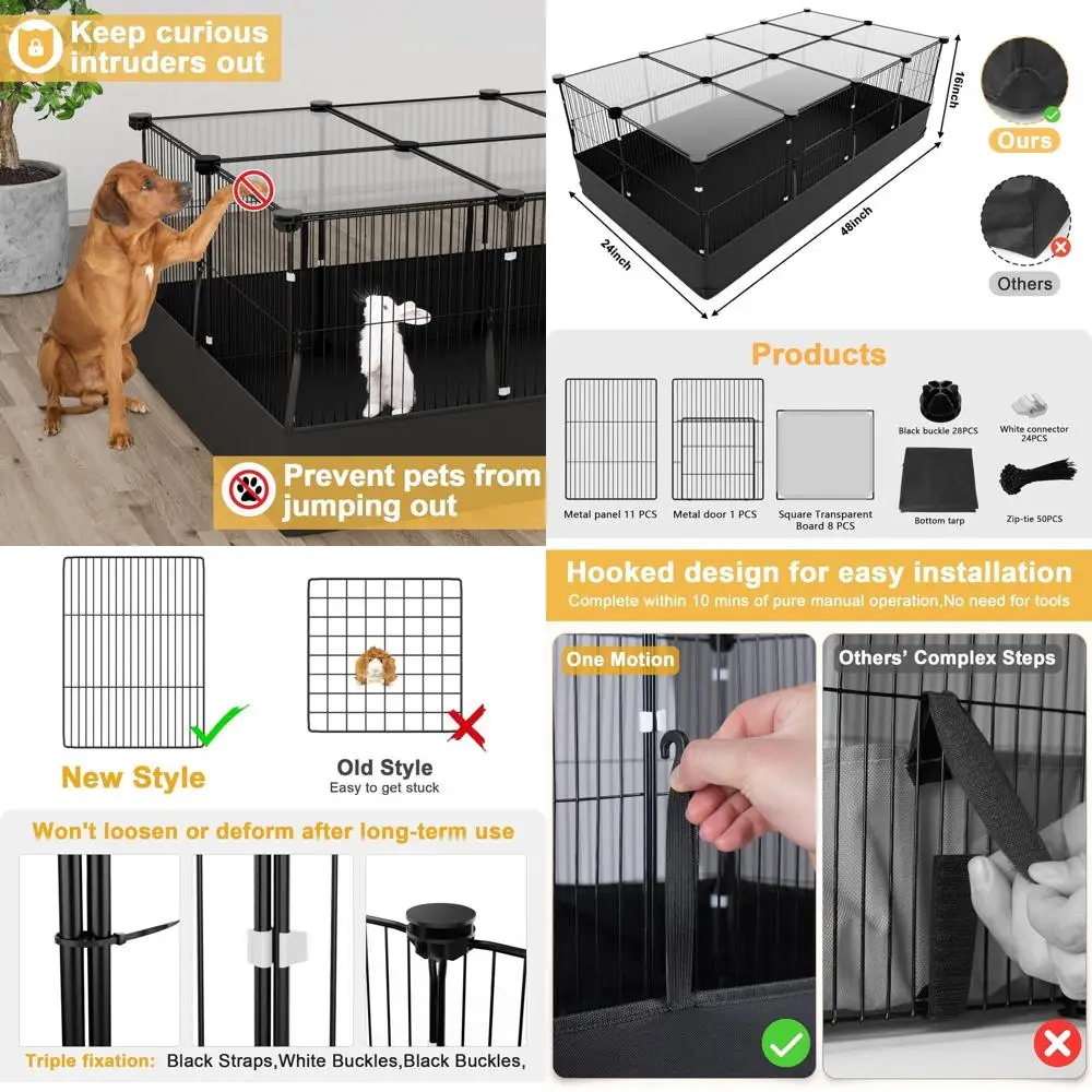 

Small Animal Enclosure with Waterproof Liner & 12 Panels, 48x24x16 Grids Cage for Pets