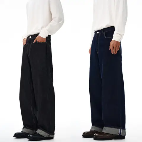 2025 Autumn/Winter High Quality American Danny Original Cow Red Ear Curled Edge Jeans Men's Straight Tube Loose Long Pants