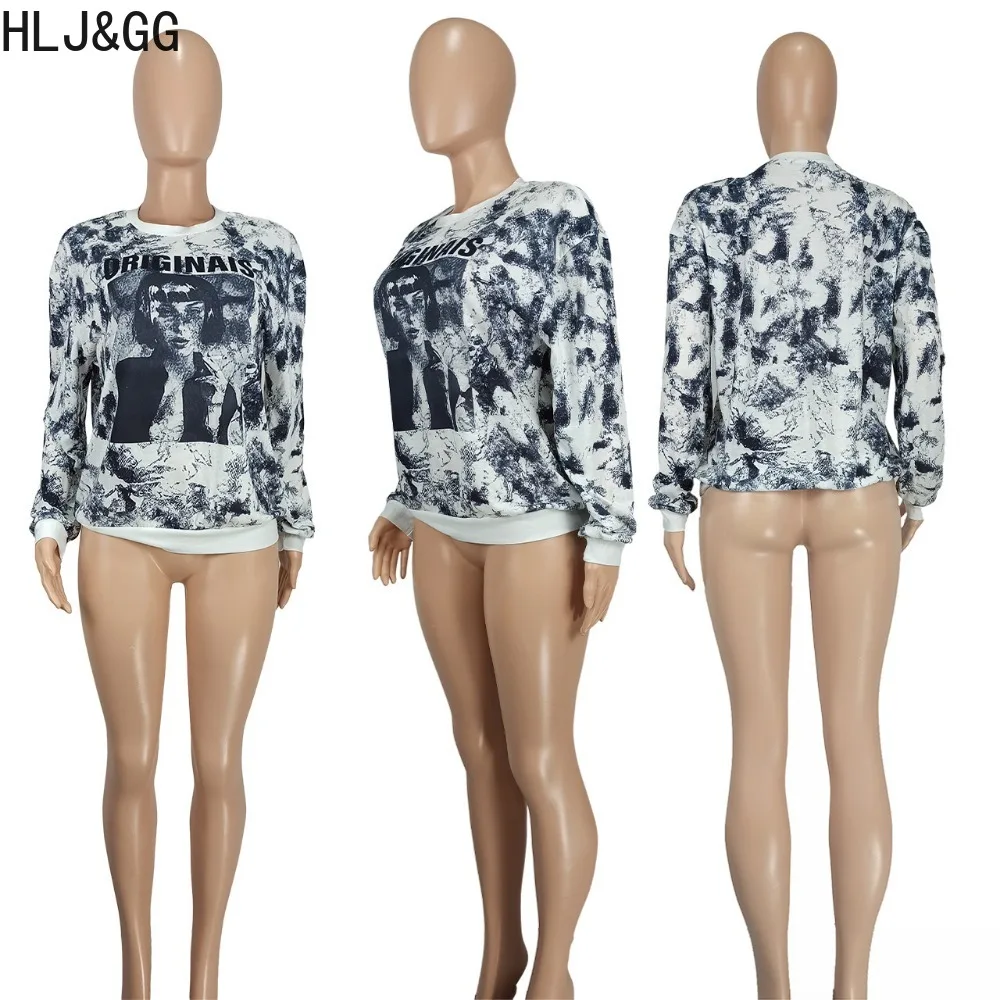 HLJ&GG Fashion Y2K Streetwear Women Letter Printing Round Neck Long Sleeve Pullover Casual Female Harajuku Style Top 2023 Spring