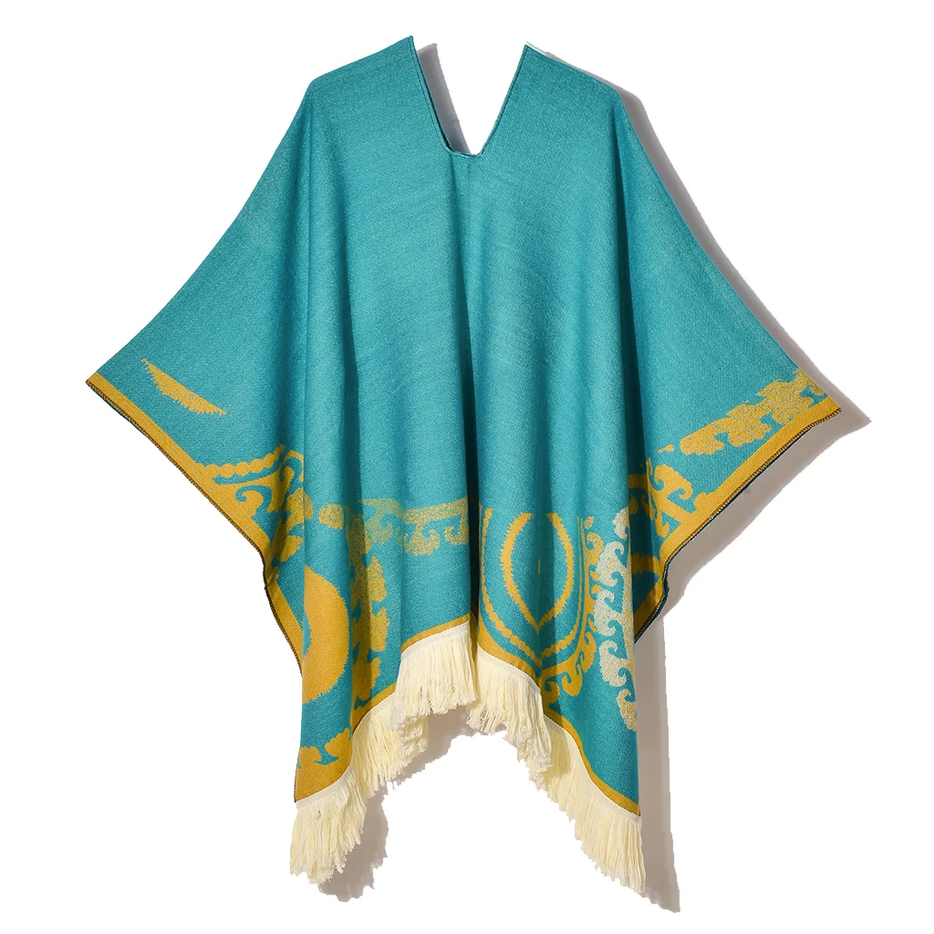Poncho de voyage à la mode, Style ethnique, glands, Cape à capuche, châle Jacquard chaud d'hiver, décoration extérieure, grande couverture