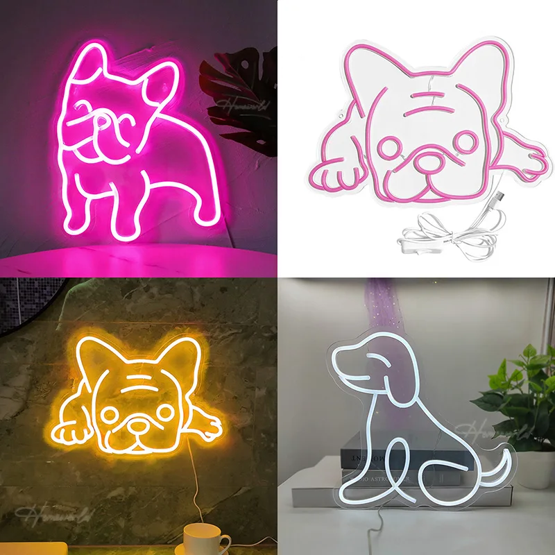 Pet Dog Neon Sign Light LED Animal French Bulldog Modeling Night Lamp Custom Logo Business Lightbox Decor Room Wall Shop Gift