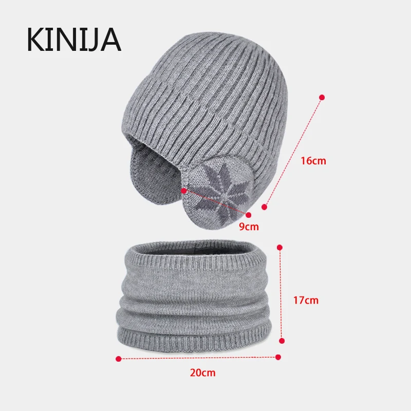 2Pcs Dzianinowa dziecięca czapka zimowa Szalik Polarowa podszewka Ochrona uszu Czapka Beanie Ocieplacz na szyję Ciepła dziecięca czapka chłopięca