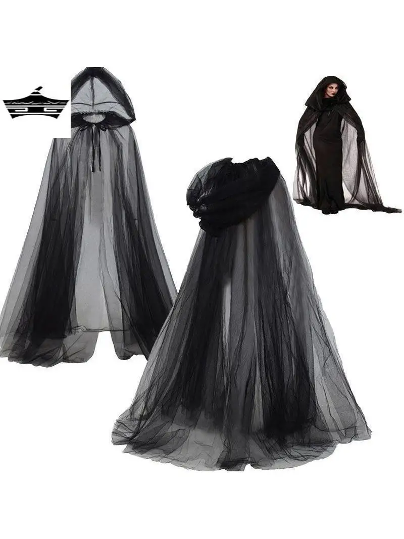 عباءة ساحرة بغطاء للرأس طويلة بيضاء اللون للرجال والنساء من سلسلة loween k رداء بحزام أزياء الهالوين...