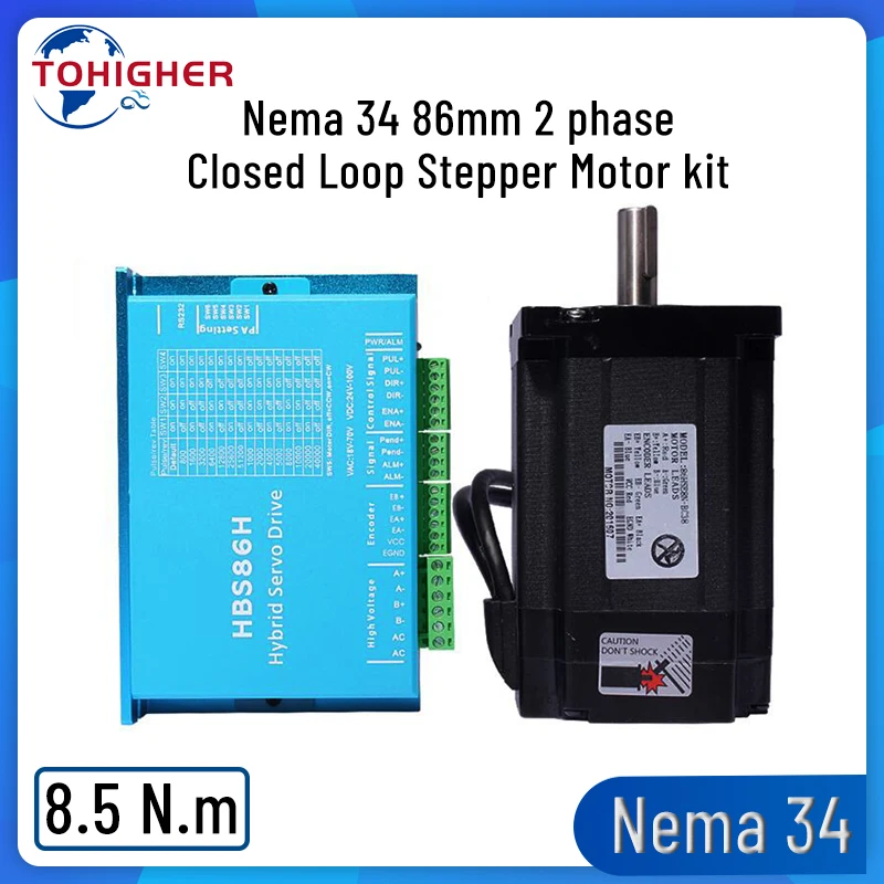 

86mm Kit Nema34 8.5Nm Closed Loop Stepper Motor Encoder motor 14mm shaft 2PH 6A with Driver for Cutting Machine