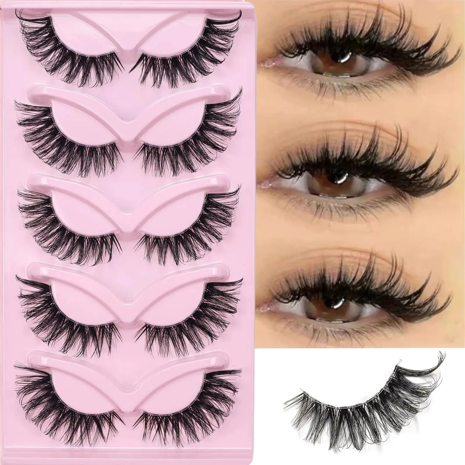 5 Paar Cat-Eye-Kunstwimpern, natürliche, lange, geflügelte Manga-Wimpern, verlängerte Wimpern für Augenschönheit