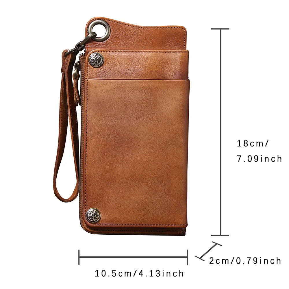 S.WORKER Echtes Vollnarbiges Rindsleder Langes Portemonnaie für Herren, Clutch mit mehreren Kartenfächern, Casual-Geldbörse mit Handgelenkschlaufe – Detail 3