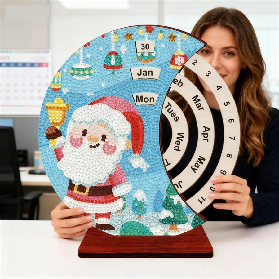 

Christma Special Shaped DIY Diamond Painting Moon Perpetual Calendar Diamond Handmade Rotating Calendar Home Decor for Beginners