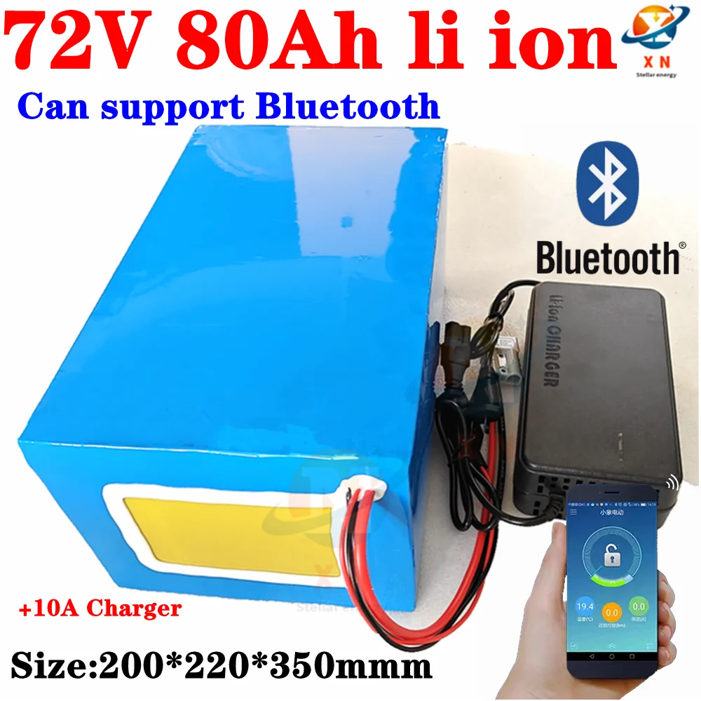 72v 80Ah Li-Ion With Bluetooth BMS APP Lithium Ion For 7000w Scooter Bicycle Battery Bike Tricycle Motorhome +10A Charger