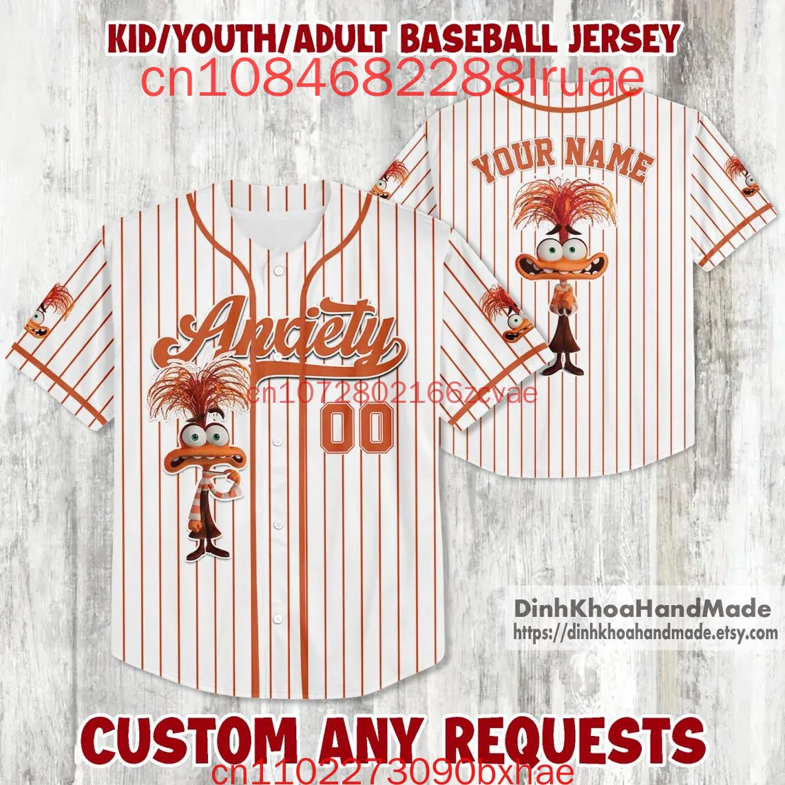 

Персонализированная бейсбольная майка Disney Inside Out Anxiety, новинка 2026, мужская бейсбольная рубашка на Хэллоуин, дышащий быстросохнущий топ