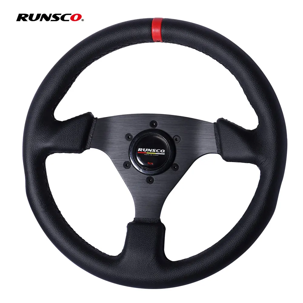 

330mm Flat Steering Wheel Leather Aluminum Frame Drift Sim Racing Pc Game Steering Wheel 13Inch Universal