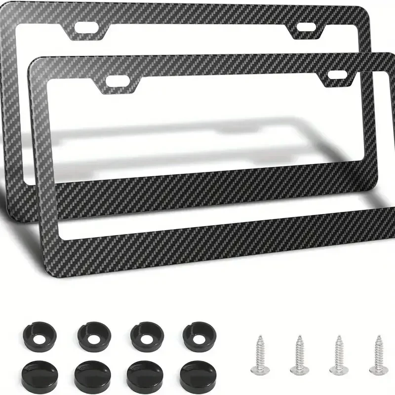 Black Carbon Bracket w/ Screws,Universal American License Plate Frame Auto AccessoryFiber Number Plate TAG Cover for Front Rear