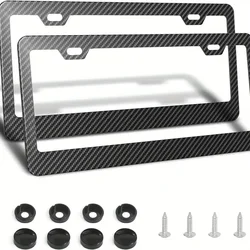 Black Carbon Bracket w/ Screws,Universal American License Plate Frame Auto AccessoryFiber Number Plate TAG Cover for Front Rear