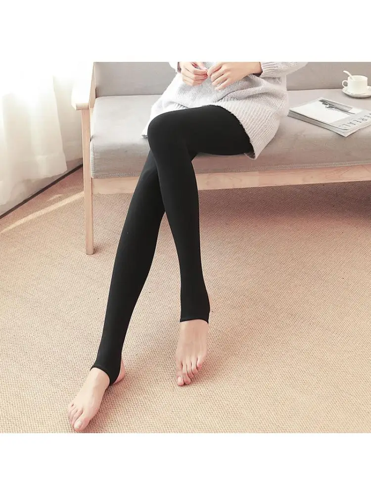 

2024 500g Autumn And Winter Women Wear Velvet Thick Nylon Seamless High Waist Flesh Colored Skin Balck Leggings 1pcs