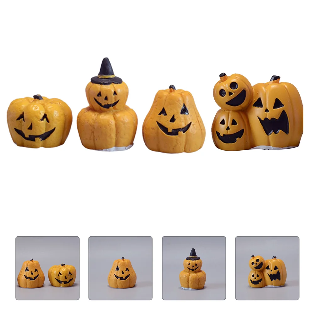 Miniestatuilla decorativa de resina para decoración de Halloween, adornos creativos de 4 piezas, estatua de calabaza para exteriores, accesorios para manualidades