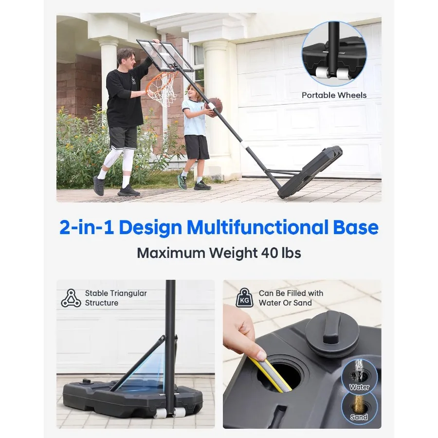 HEROPRO バスケットボールフープ 調節可能 3.310フィート 40インチの耐衝撃性バックボード付き ポータブルバスケットゴール 若者・ティーン向け 屋外・屋内用