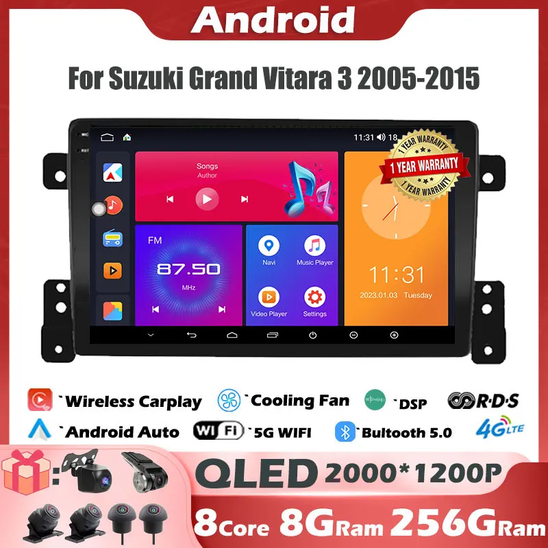 

For Suzuki Grand Vitara 3 2005 -2015 IPS/QLED Screen DSP Android 14 Car Radio Stereo Multimedia Video Player GPS Navigation