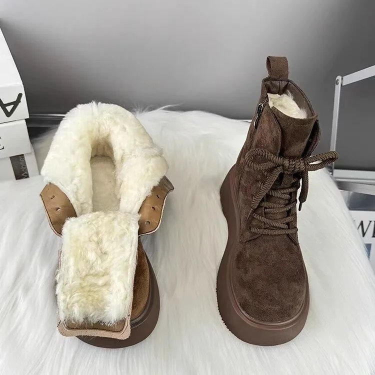 Free Shipping Women Plush Lined Platform Ankle Boots Side Zipper Stylish Winter Warm Footwear, Customer Favorite