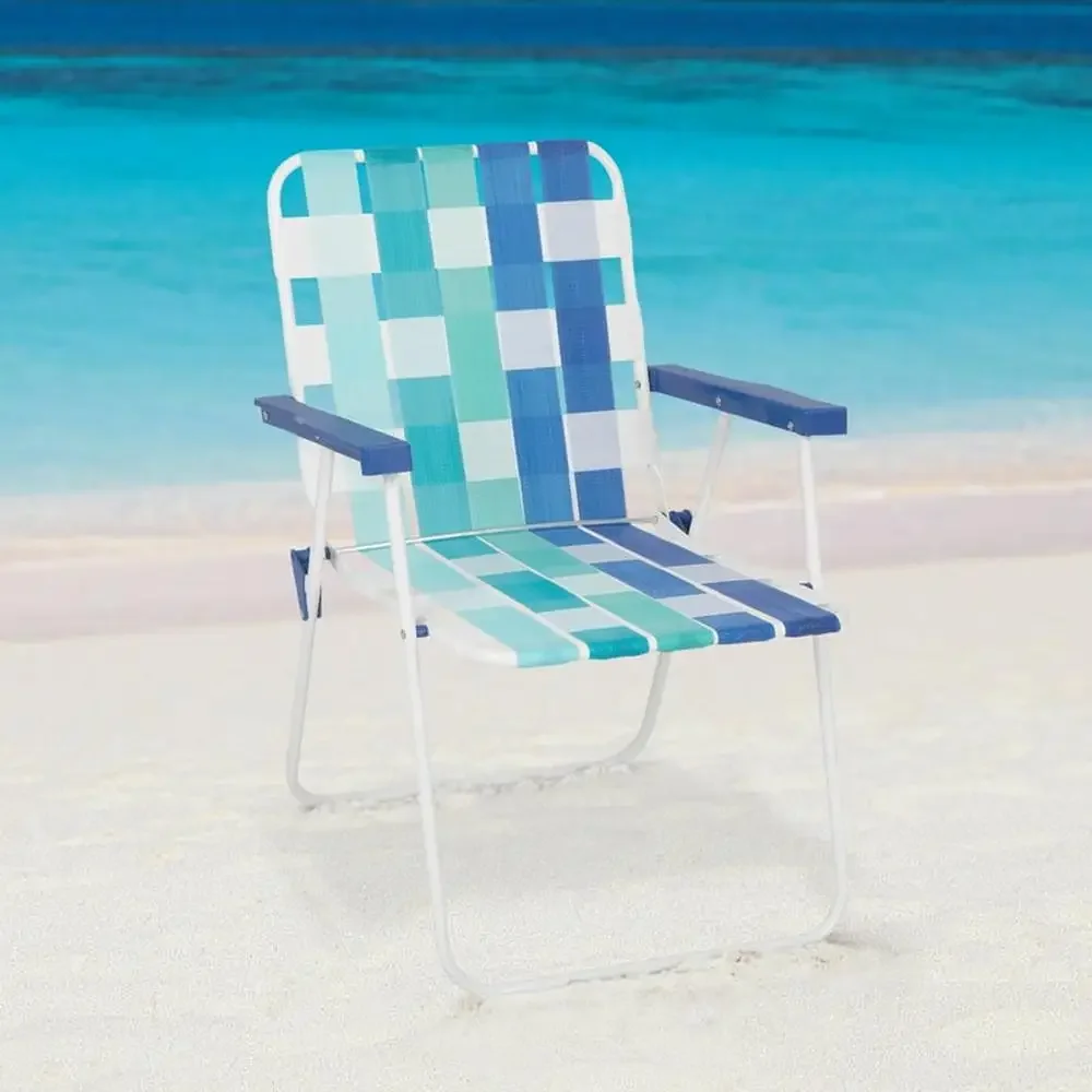 

Portable Folding Beach Web Chair Lightweight Rust Resistant Steel Frame Stay-Cool Armrests Outdoor Camping Park Blue Stripe