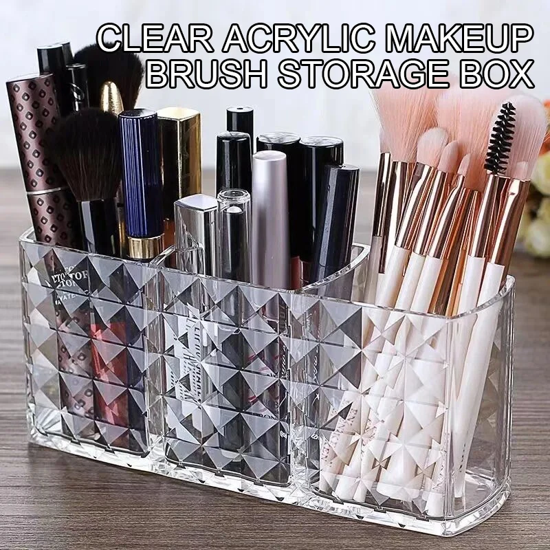 Support de Rangement Transparent en Acrylique pour Pinceaux de Maquillage, Organisateur de Cosmétiques de Bureau, Boîte de Rangement pour Rouges à Lèvres, Présentoir à Vernis à Ongles, Étui à Bijoux