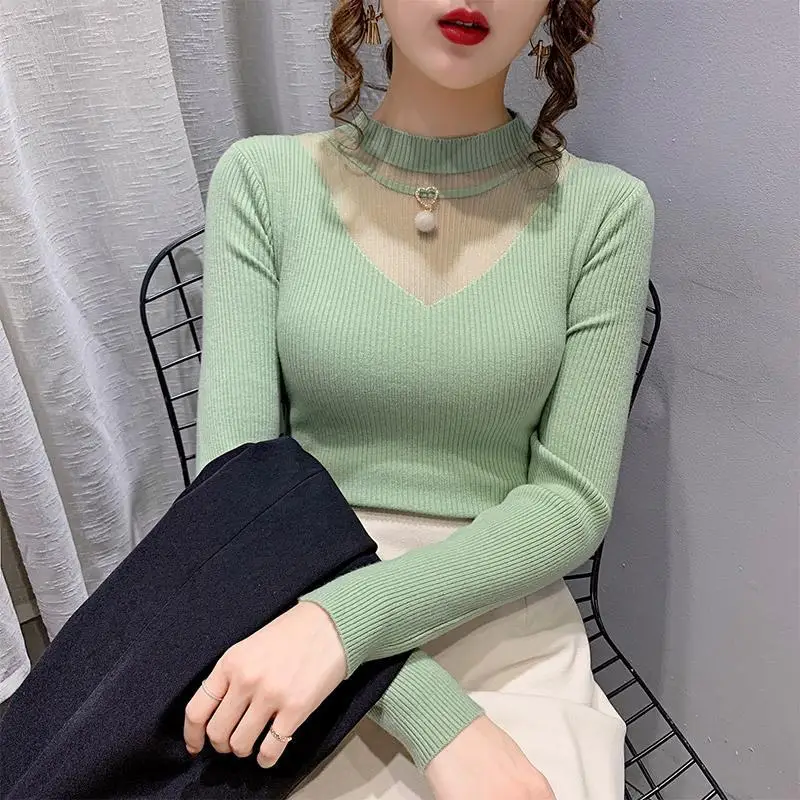 Autumn and Winter Fashion Office Lady Solid Color Turtleneck Long Sleeve Sweater Women Clothes Elegant Temperament Slim Tops