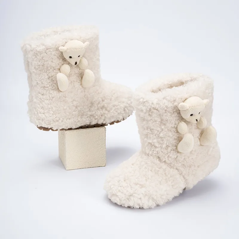 لطيف الدب الفتيات الدافئة أفخم التمهيد الشتاء الثلوج الأحذية جولة تو الانزلاق على الأطفال أحذية قطنية طفل موضة المضادة للانزلاق حذاء من الجلد #3