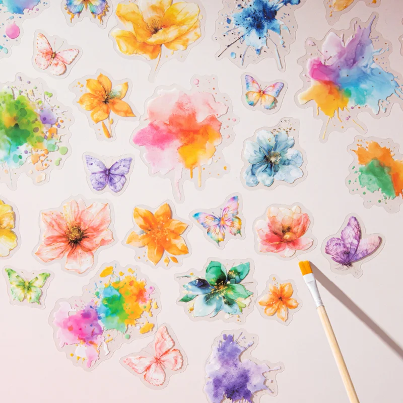 Pegatinas florales de mariposa láser, 25 hojas para álbum de recortes, diario, decoración artesanal, suministros para diario de Collage