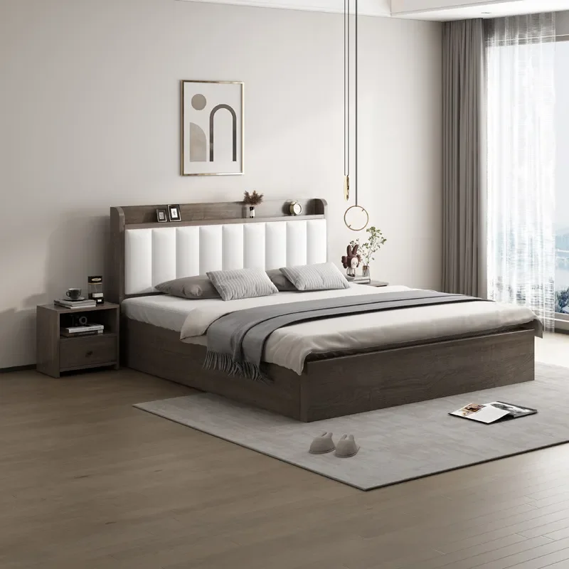 Simple Modern Solid Wood Bed Light Luxury Box Frame 1.8m Master Bedroom Double Bed 1.5m Tatami Soft Upholstered Platform Bed
