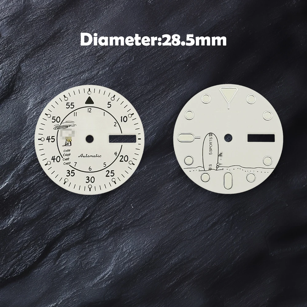

Циферблат NH36 28,5 мм, циферблат с мультяшной собакой, подходит для движения NH36, зеленые светящиеся часы, аксессуары для модификации с логотипом S