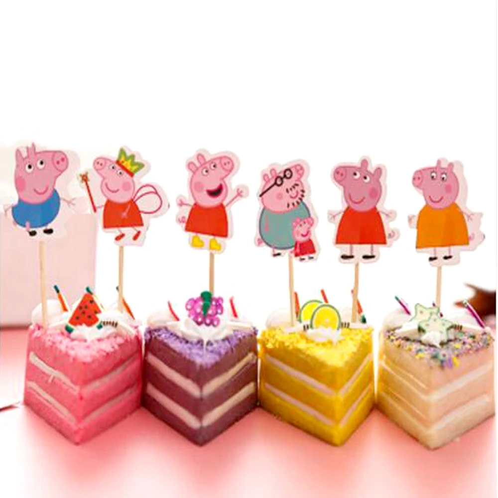 24pcs/lot Peppa Pig Theme Cake Decorations Cake Topper Kids Boys Birthday Party Supplies Baby Shower Gift Cupcake Picks