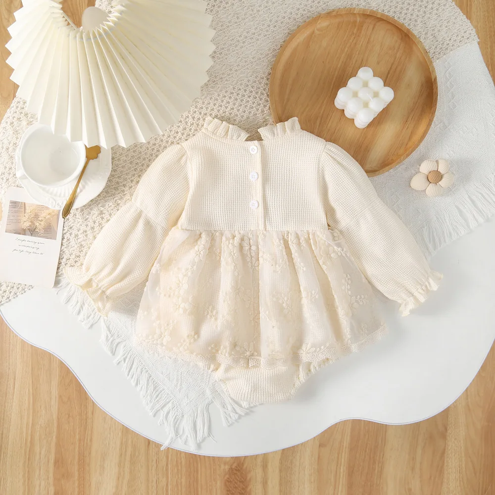 2025 New Baby Romper Dress Autumn Lace Gauze Dress Newborn Baby Girl One Piece Clothes Princess Climbing Clothes 0-3 Years Old