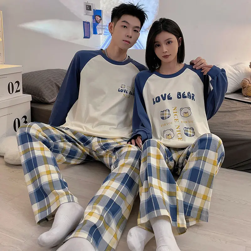 Couple Pajamas Sets Women Autumn Long Sleeve Soft and Comfortable Pyjamas Home Clothing Male Cartoon Printing Loose Sleepwear