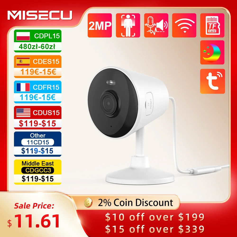 

MISECU Tuya 2MP Wifi Wireless Camera Human Detect Smart Home Security Camera Video Indoor Recorder Baby Monitor Sound Detect