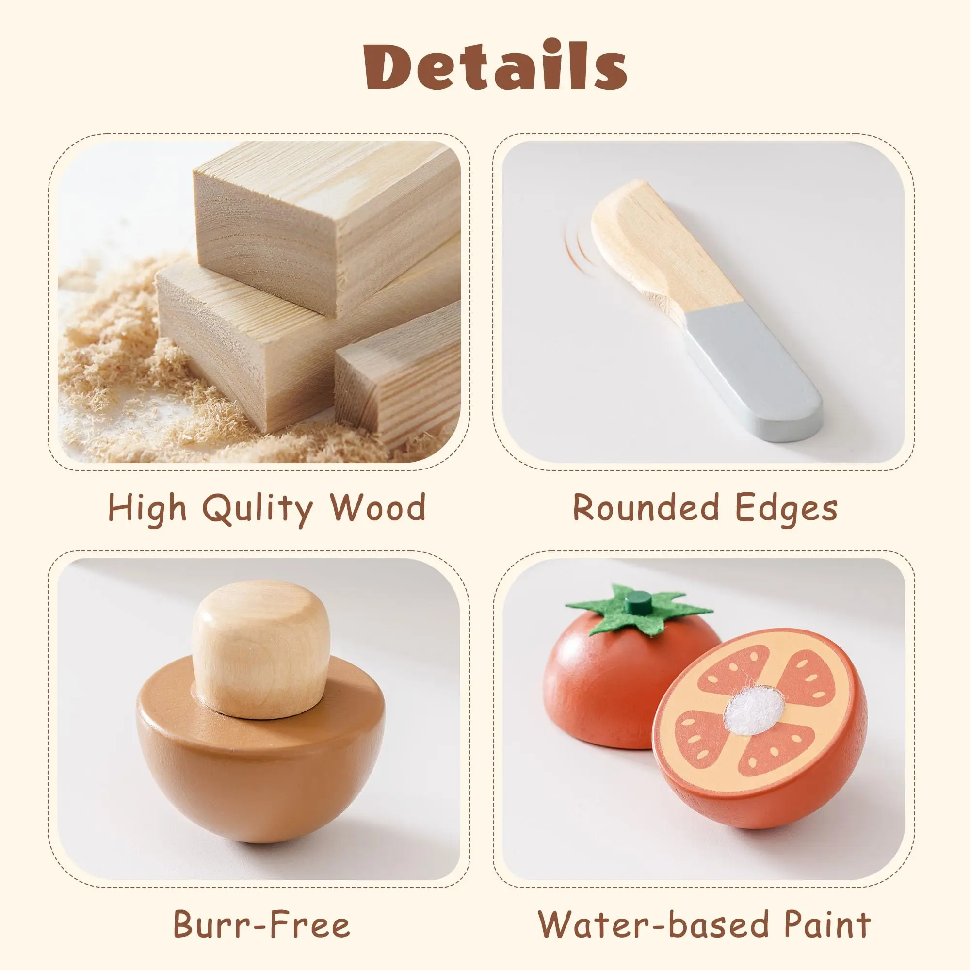 ROBUD Houten Fantasiespel Voedselset Snijspeelgoed Voedsel Spelen Keukenaccessoires Speelgoedvoedsel met opbergtas Speelgoedcadeaus voor meisjes Jongens