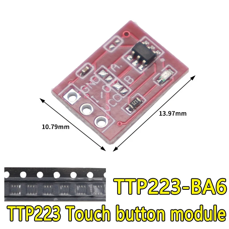 Fotografia 5: 【100-10PCS】Módulo de botão de toque TTP223, tipo capacitivo, sensor de interruptor de toque de canal único com travamento automático