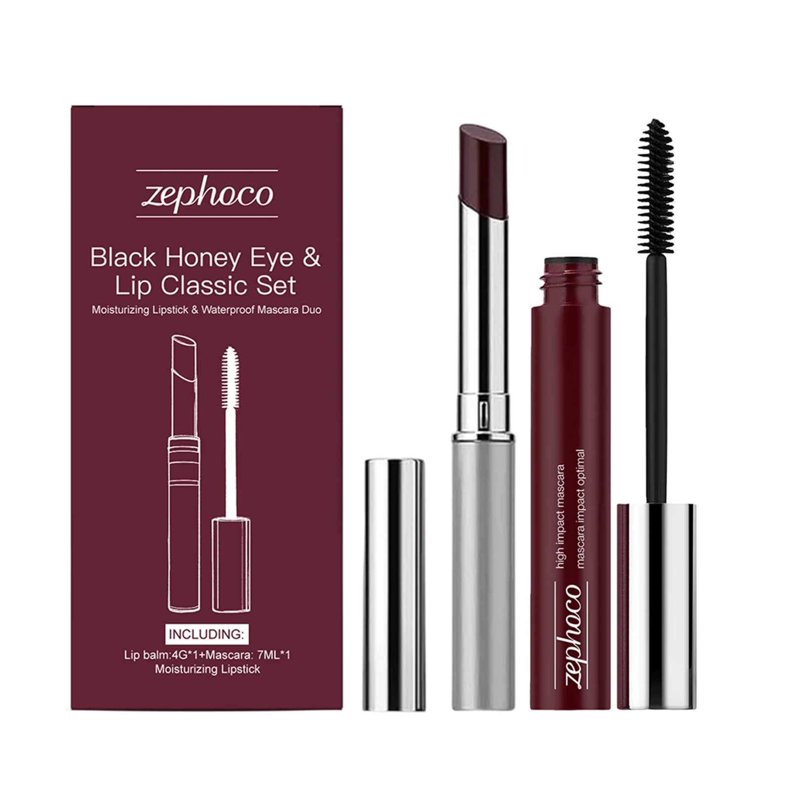 Black Honey Eye & Lip Makeup Set,Moisturizing Lipstick Waterproof Mascara,Eyes Cosmetic Kit For Women Girls Daily Makeup Tool