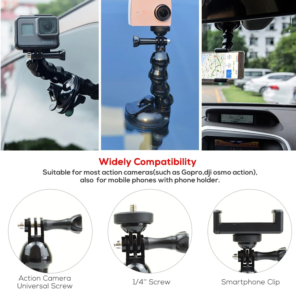 Windshield Suction Cup Car Mount Bracket Flex Clamp Arm For GoPro hero 10 9 8 DJI Mount for Smartphone Action Camera Accessories