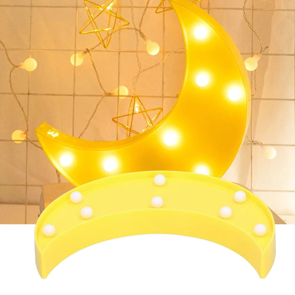 Moon Shaped Moon Night Light Yellow Battery Operated LED Night Light Crescent Moon 8 LED Ambient Lamp Birthday Party Decor