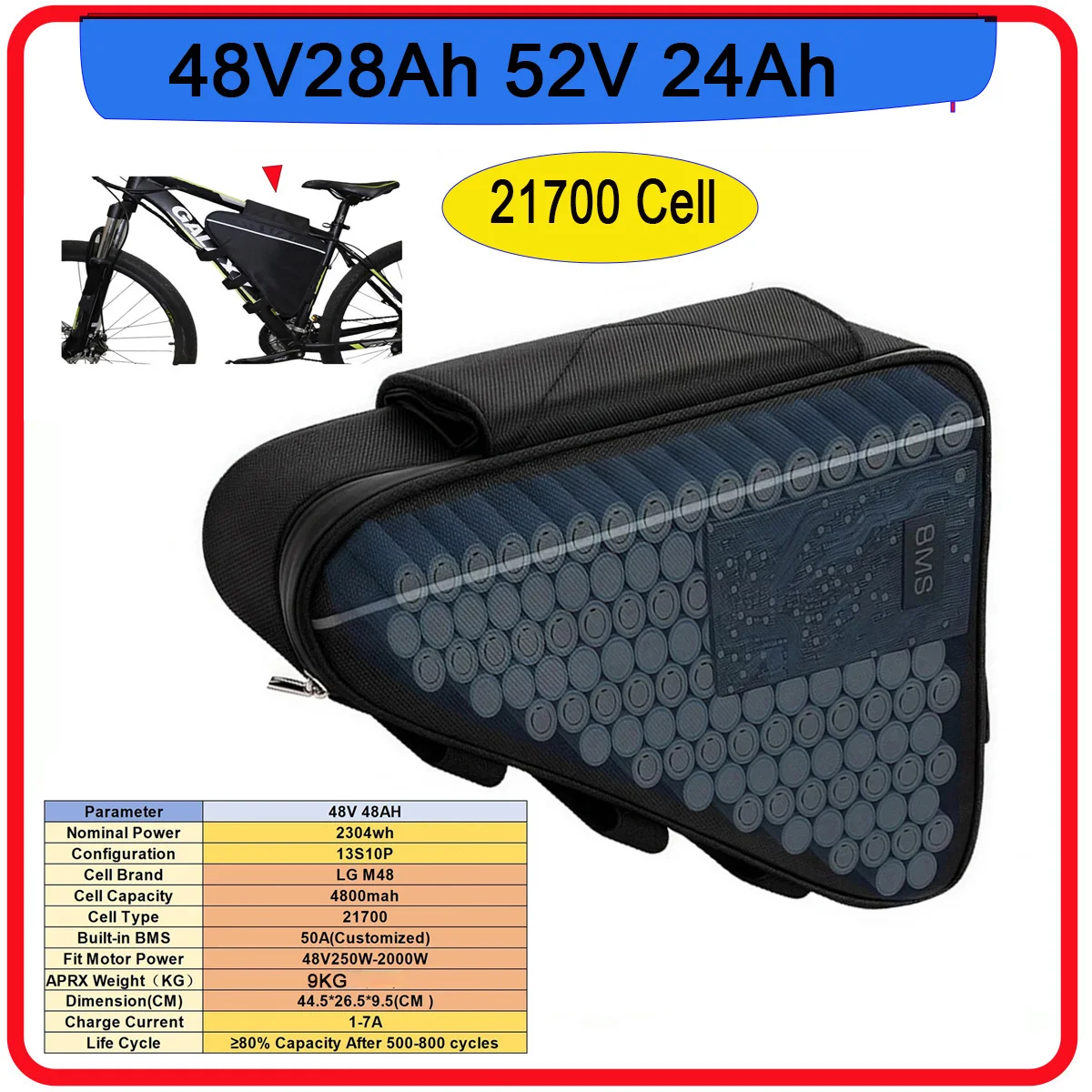 

48V 28AH 24AH Triangle Huge Capacity high quality Pack Built in 50A BMS For 250W-3000W SuperPowerful 21700 batteries+charger