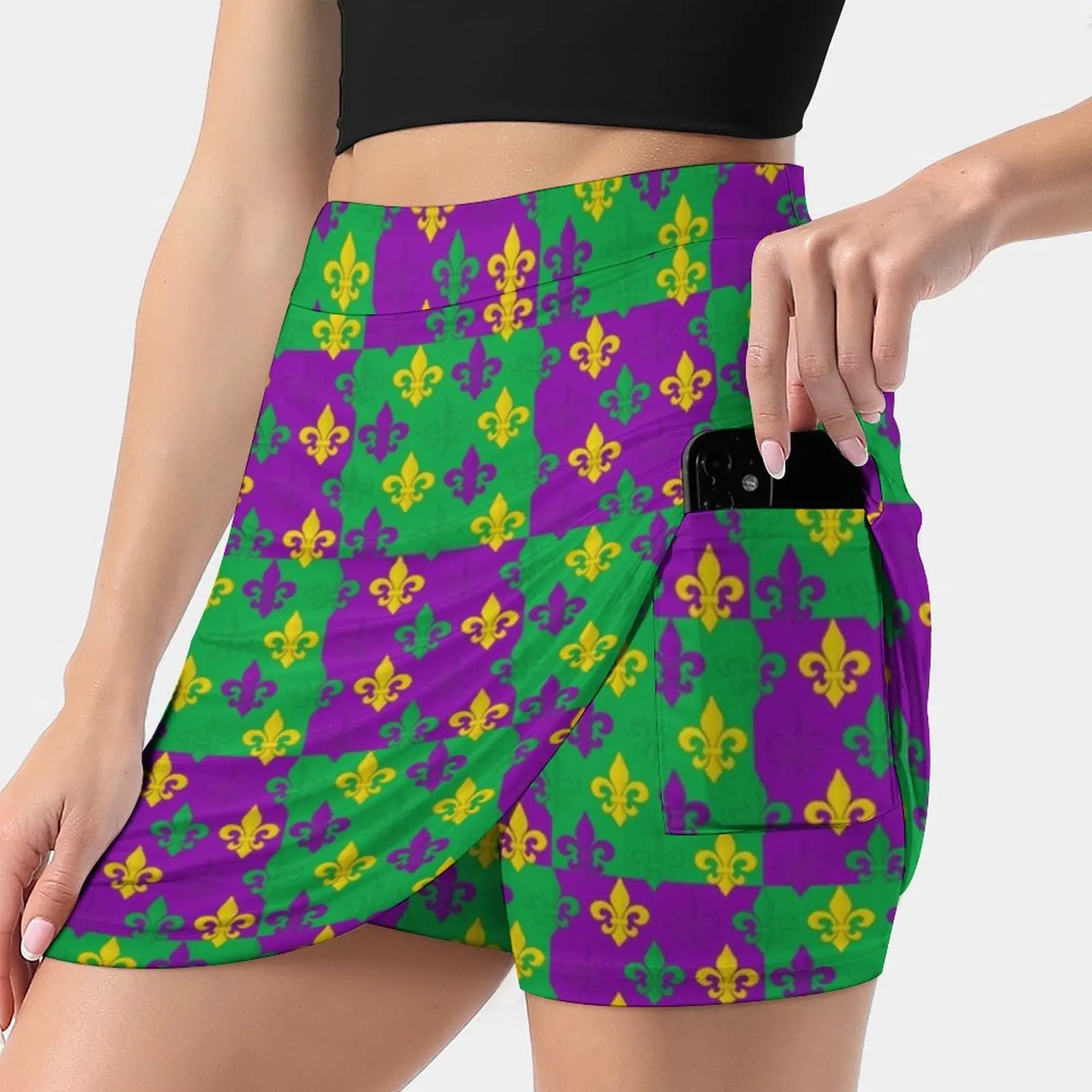 Mardi Gras Fleur-De-Lis Pattern Women's skirt Mini Skirts A Line Skirt With Hide Pocket Mardi Gras Fleur De Lis Fleur De Lys