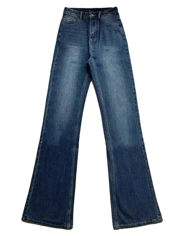 حجم كبير Thiened Fce الدنيم السراويل النسائية متوهج السراويل الخريف الشتاء فضفاض مستقيم الساق غير مطابقة طماق