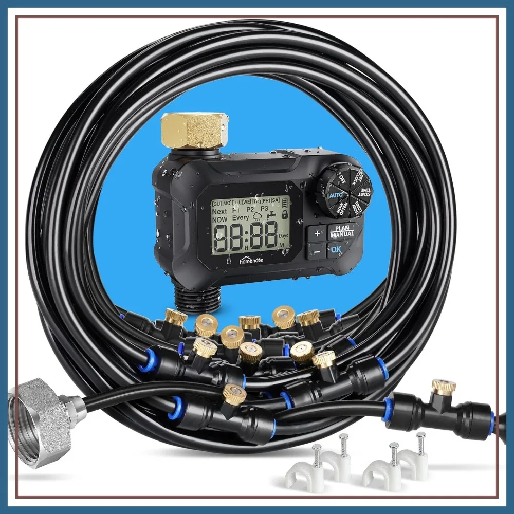 

Automatic Misting Cooling System with Timer, 91.8FT Misting Line, 24 Brass Nozzles, 3/4" Brass Adapter for Patio Cooling & Garden Watering