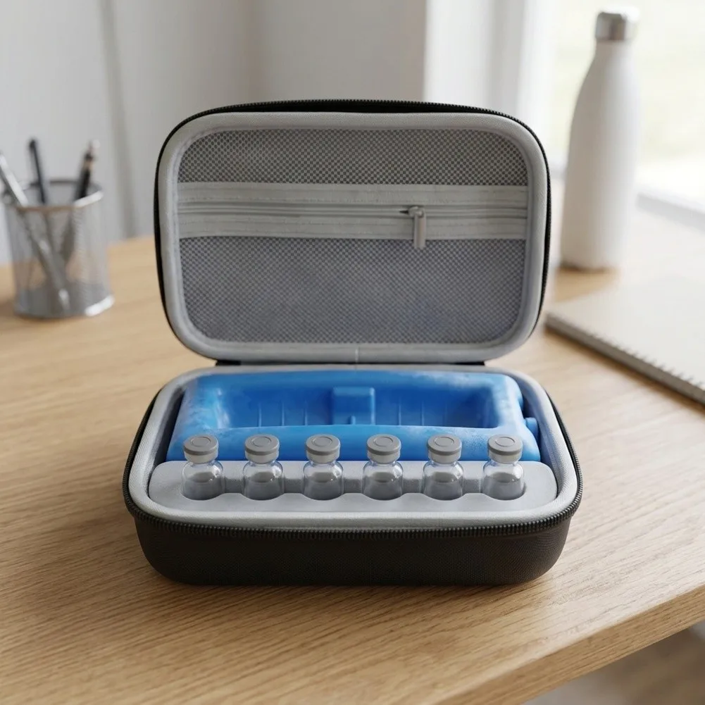 Portable Insulin Cooler for 10ml For Vials with 6 Slots and Ice Pack EVA Travel Storage Case Black 20x12x6.5cm