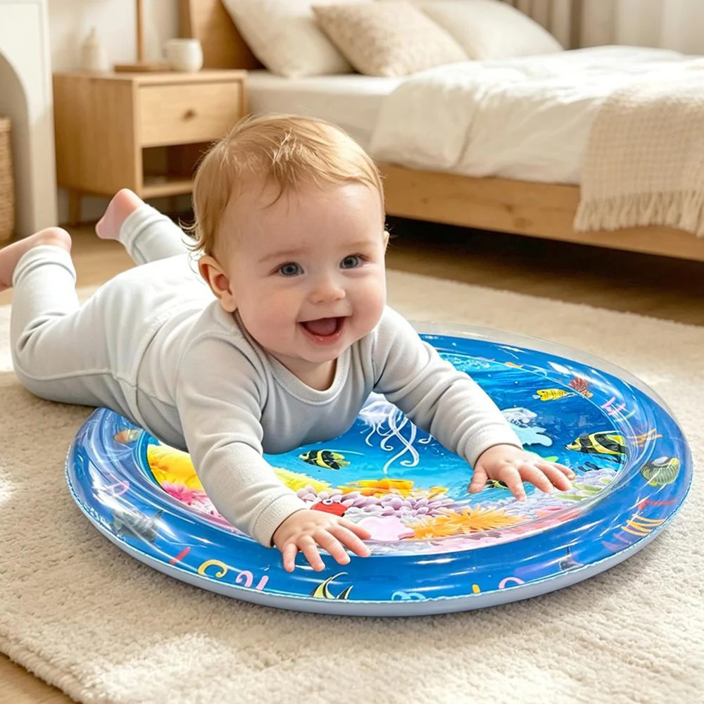 1 round inflatable baby water play pad PVC baby crawling pad children's early education and development activity toy