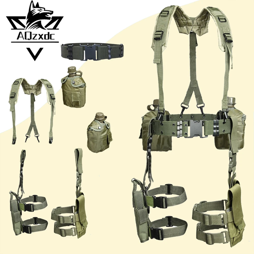 Tactical Y Belt S Outer Belt Combination Set Airsoft Leg Hanging Double Bag Water Bottle Kit for Hunting Paintball Shooting